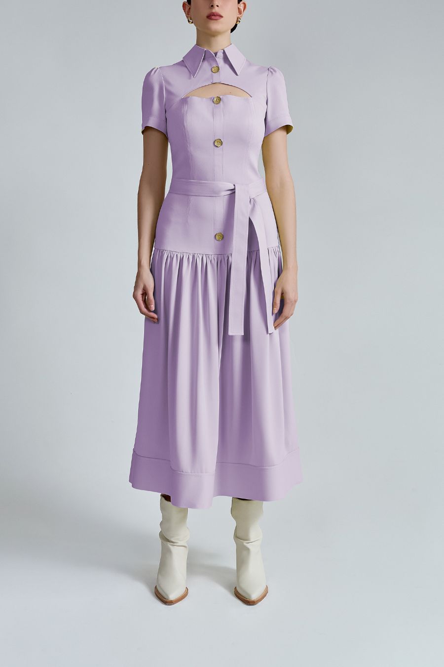 VESTIDO CREPE CAMISERO LILA